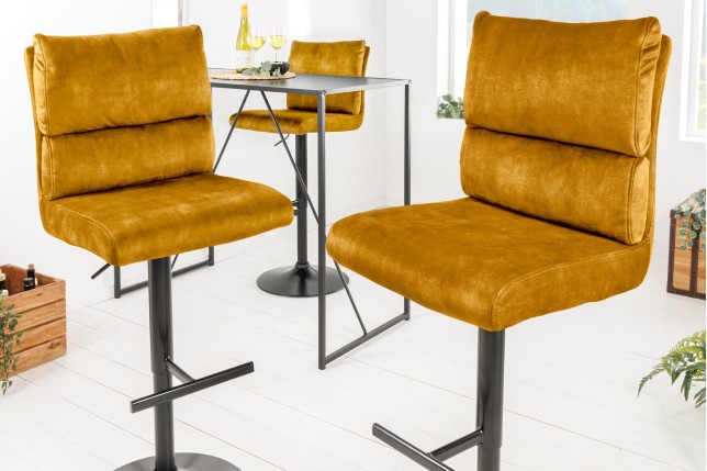 Tabouret de bar COMFORT velours moutarde réglable