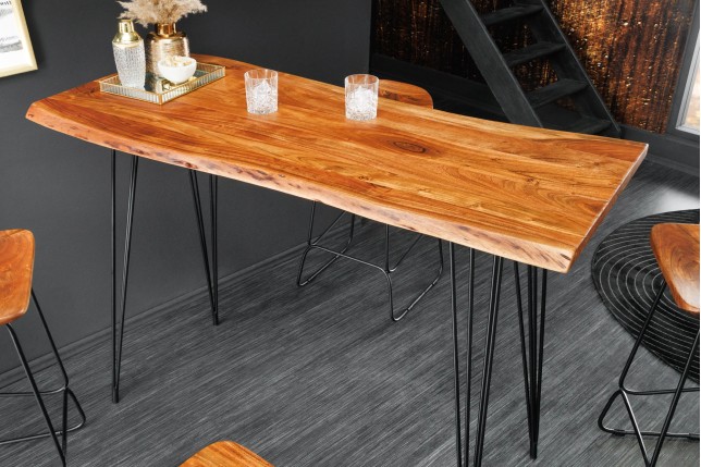 Table de Bar MAMMUT 140cm Acacia Massif & Métal Noir