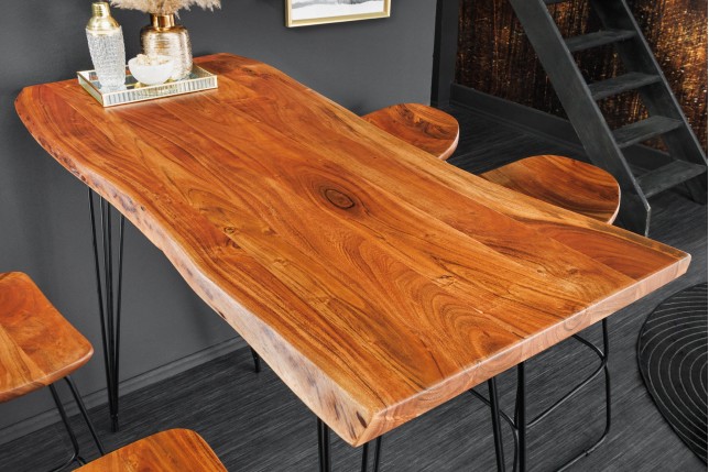 Table de Bar MAMMUT 140cm Acacia Massif & Métal Noir