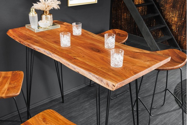 Table de Bar MAMMUT 140cm Acacia Massif & Métal Noir