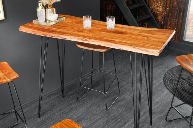 Table de Bar MAMMUT 140cm Acacia Massif & Métal Noir