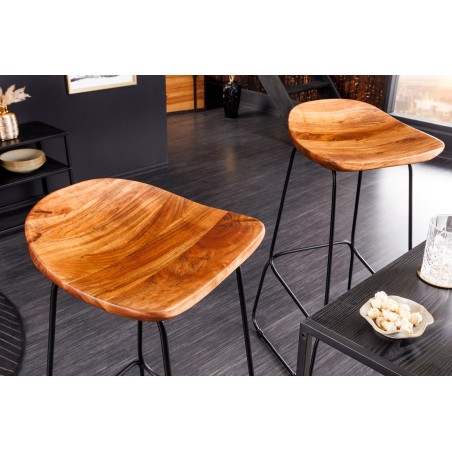 Tabouret de bar MAMMUT 85cm acacia massif et métal noir