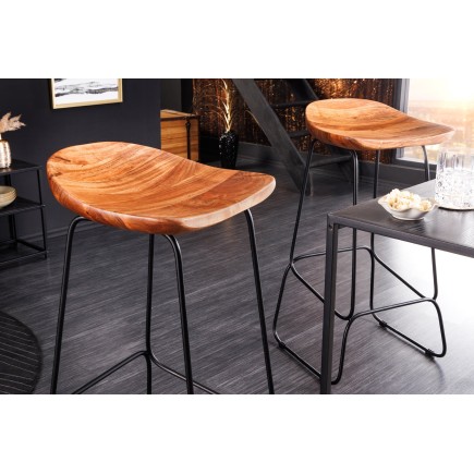 Tabouret de bar MAMMUT 85cm acacia massif et métal noir 2