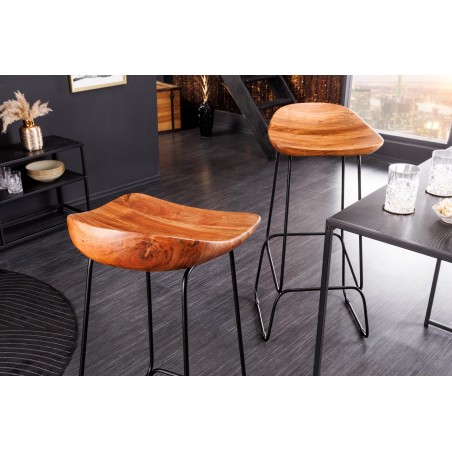 Tabouret de bar MAMMUT 85cm acacia massif et métal noir