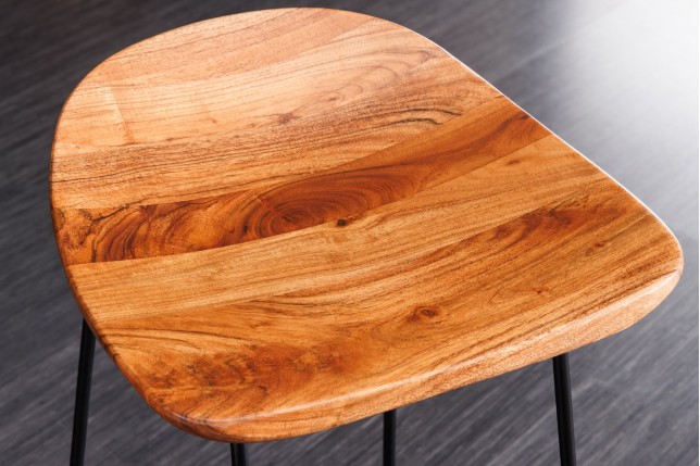 Tabouret de bar MAMMUT 85cm acacia massif et métal noir