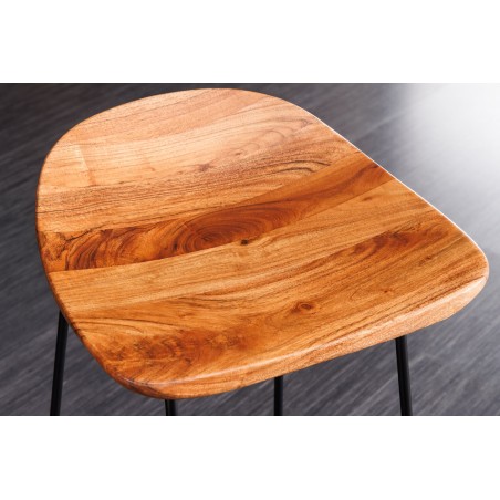 Tabouret de bar MAMMUT 85cm acacia massif et métal noir