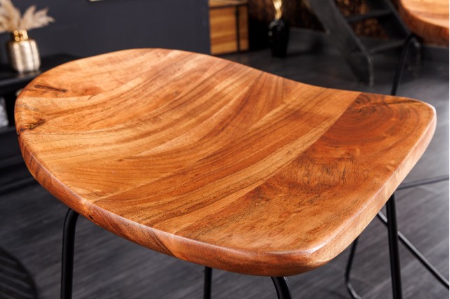 Tabouret de bar MAMMUT 85cm acacia massif et métal noir