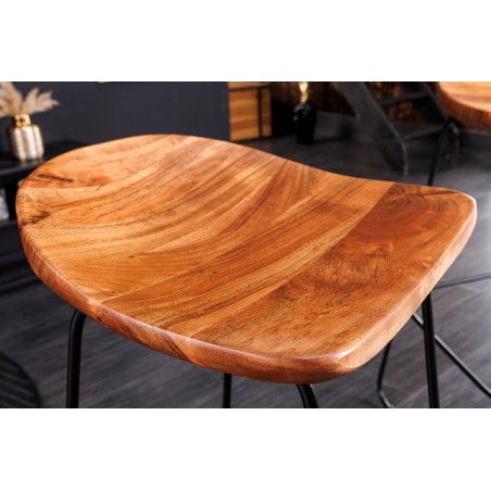 Tabouret de bar MAMMUT 85cm acacia massif et métal noir