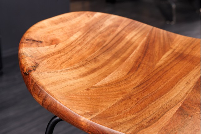 Tabouret de bar MAMMUT 85cm acacia massif et métal noir