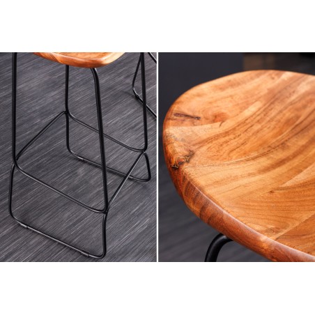 Tabouret de bar MAMMUT 85cm acacia massif et métal noir