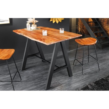 Table de Bar MAMMUT 120cm Acacia Massif & Métal Noir