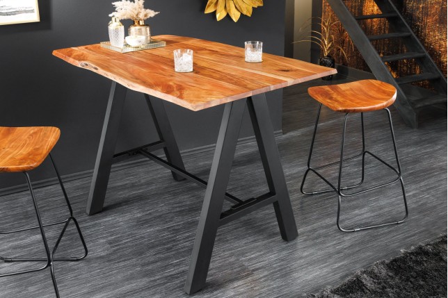 Table de Bar MAMMUT 120cm Acacia Massif & Métal Noir