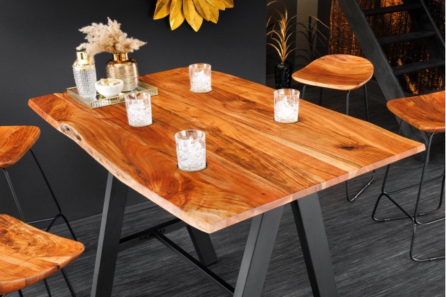 Table de Bar MAMMUT 120cm Acacia Massif & Métal Noir