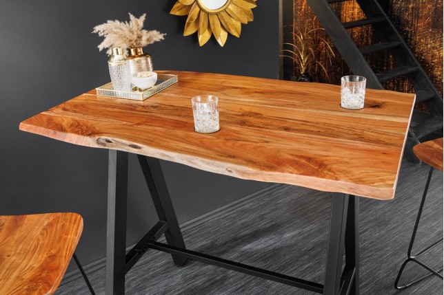 Table de Bar MAMMUT 120cm Acacia Massif & Métal Noir
