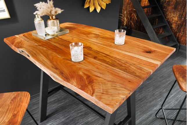 Table de Bar MAMMUT 120cm Acacia Massif & Métal Noir