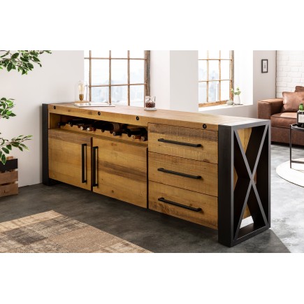 Buffet bas THOR 195cm bois pin recyclé vintage brown 2