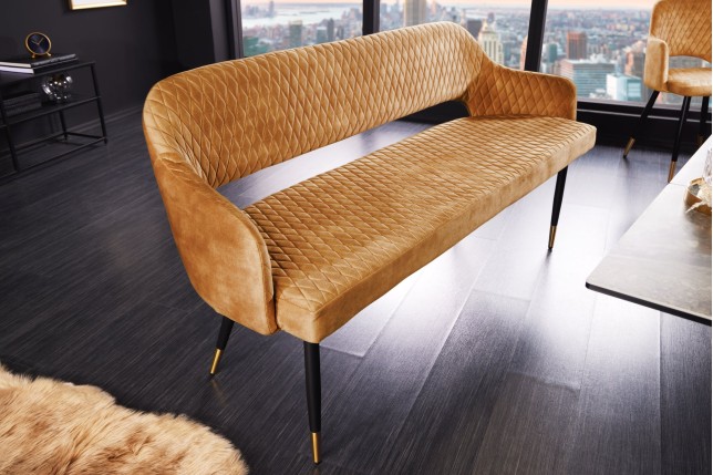 Banc Paris 160cm Velours Jaune Moutarde