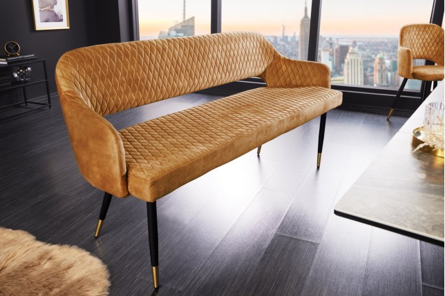 Banc Paris 160cm Velours Jaune Moutarde