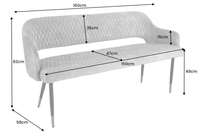 Banc Paris 160cm Velours Jaune Moutarde