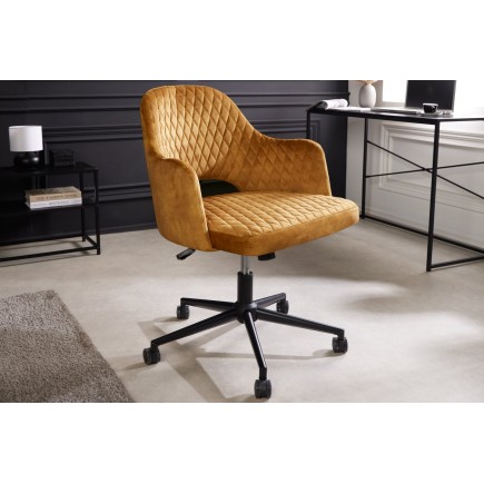 Chaise de bureau PARIS velours moutarde capitonnée