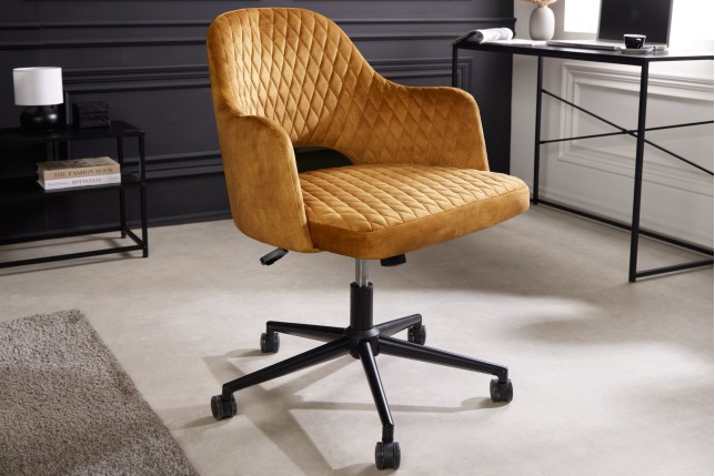 Chaise de bureau PARIS velours moutarde capitonnée