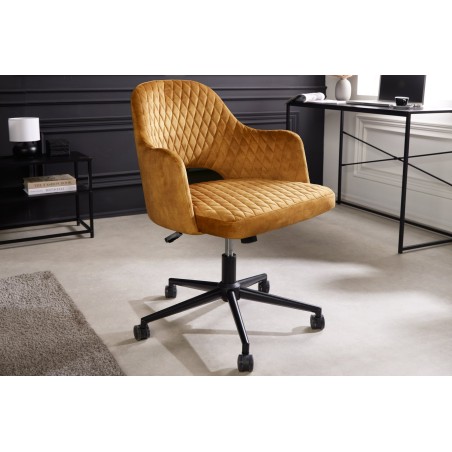 Chaise de bureau PARIS velours moutarde capitonnée