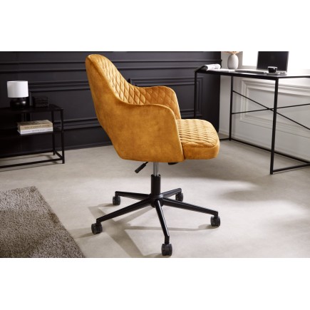 Chaise de bureau PARIS velours moutarde capitonnée 2