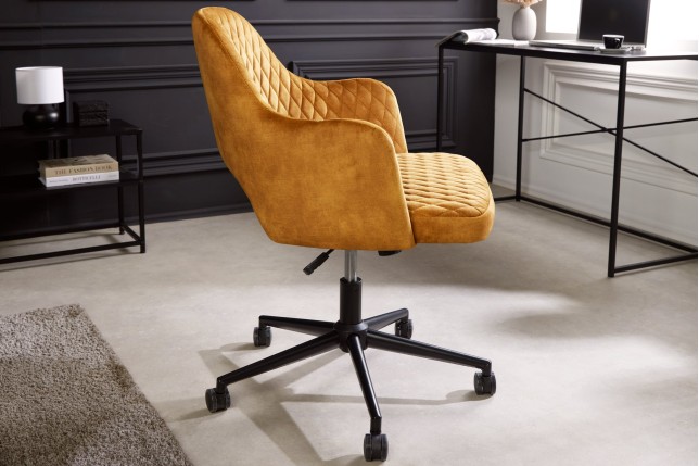 Chaise de bureau PARIS velours moutarde capitonnée