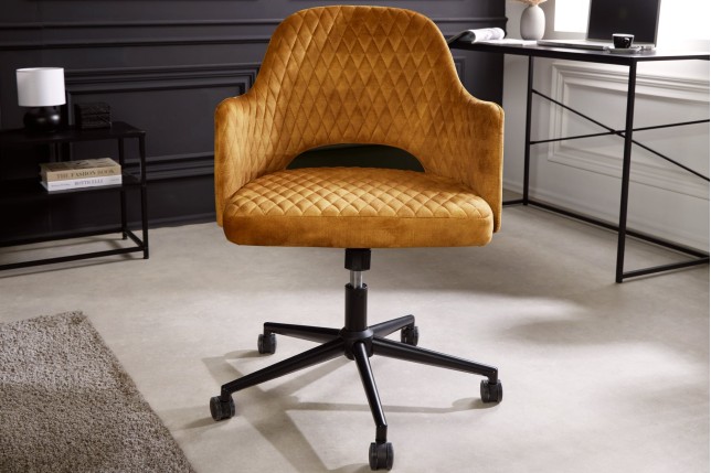 Chaise de bureau PARIS velours moutarde capitonnée