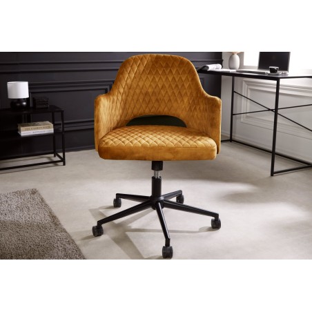 Chaise de bureau PARIS velours moutarde capitonnée