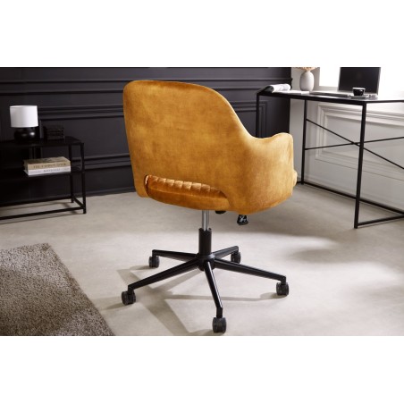 Chaise de bureau PARIS velours moutarde capitonnée
