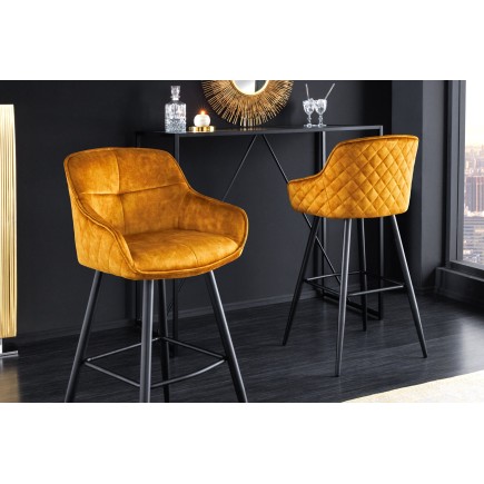 Chaise de bar Euphoria velours jaune moutarde