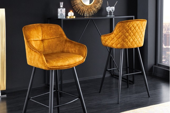 Chaise de bar Euphoria velours jaune moutarde