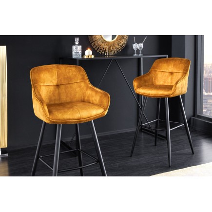 Chaise de bar Euphoria velours jaune moutarde 2