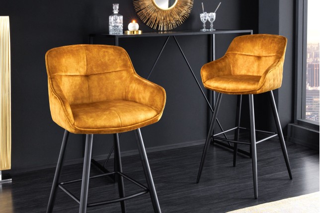 Chaise de bar Euphoria velours jaune moutarde