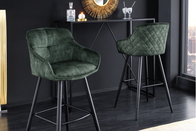 Chaise de bar Euphoria 74cm velours vert
