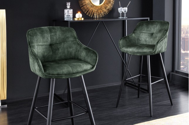 Chaise de bar Euphoria 74cm velours vert