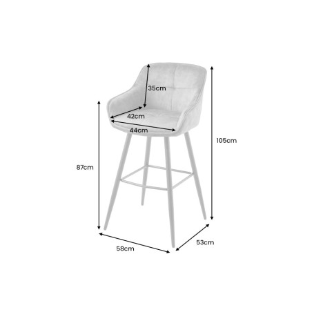 Chaise de bar Euphoria 74cm velours vert