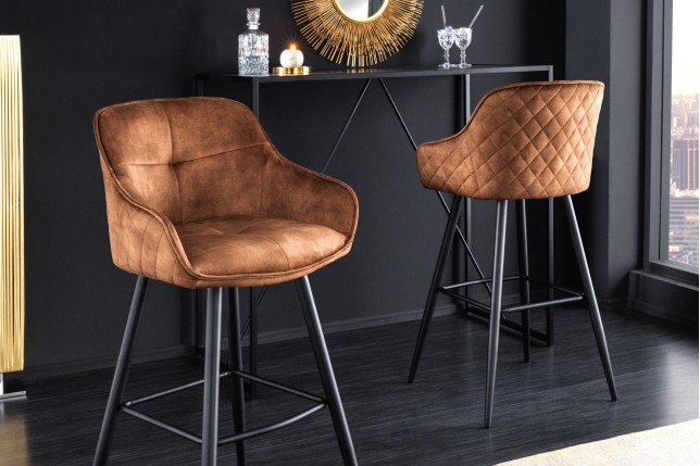 Chaise de bar EUPHORIA 74cm velours brun
