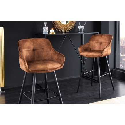 Chaise de bar EUPHORIA 74cm velours brun 2