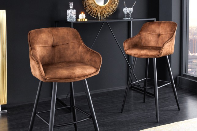 Chaise de bar EUPHORIA 74cm velours brun