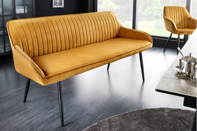 Banc TURIN 160cm velours jaune moutarde