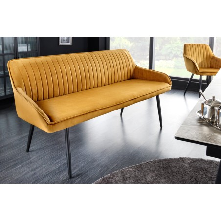 Banc TURIN 160cm velours jaune moutarde