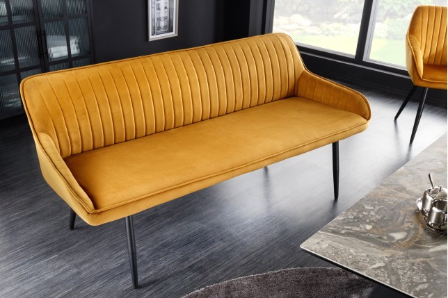 Banc TURIN 160cm velours jaune moutarde