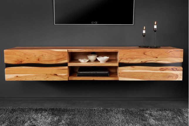 TV-Board Amazonas 160cm - Meuble TV suspendu acacia massif