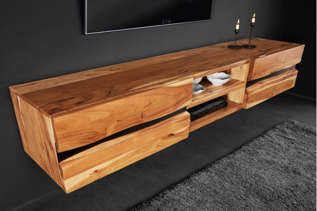 TV-Board Amazonas 160cm - Meuble TV suspendu acacia massif