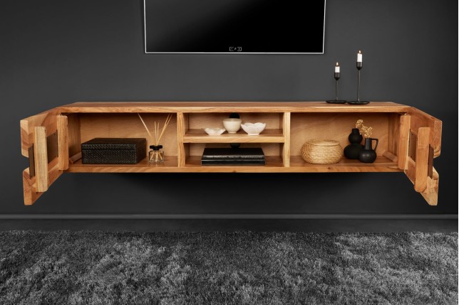 TV-Board Amazonas 160cm - Meuble TV suspendu acacia massif