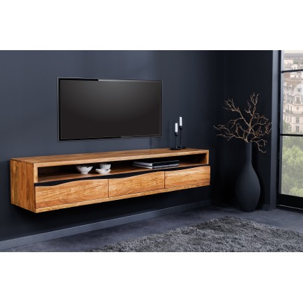 Meuble TV MAMMUT 160cm Acacia Massif Suspendu Miel