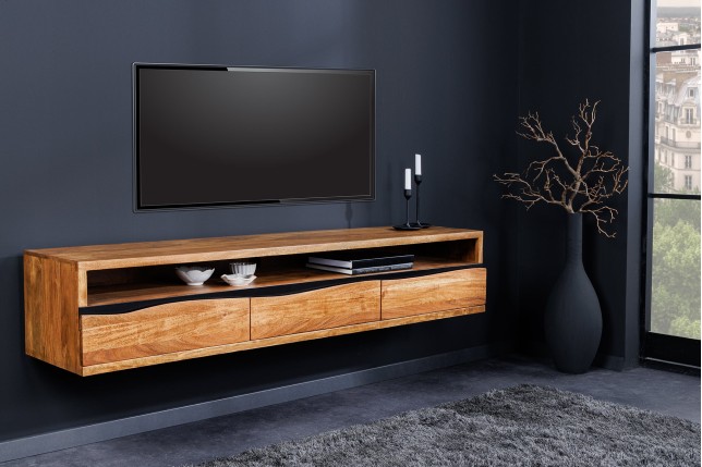 Meuble TV MAMMUT 160cm Acacia Massif Suspendu Miel