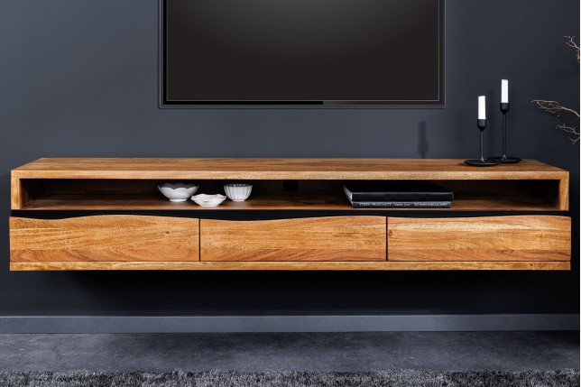 Meuble TV MAMMUT 160cm Acacia Massif Suspendu Miel